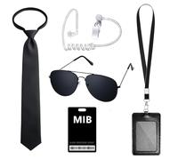 BICUIYIT Agent Costume Accessories, Secret Service & Men in Black Costume Set - Kit d'Accessoires Espion avec Lunettes, Cravate, Porte-Carte et Oreillette pour Fêtes et Cosplay (Ensemble B)