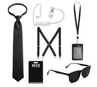 BICUIYIT Agent Costume Accessories, Secret Service & Men in Black Costume Set - Kit d'Accessoires Espion avec Lunettes, Cravate, Porte-Carte et Oreillette pour Fêtes et Cosplay (Ensemble C)