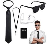 BICUIYIT Agent Costume Accessories, Secret Service & Men in Black Costume Set - Kit d'Accessoires Espion avec Lunettes, Cravate, Porte-Carte et Oreillette pour Fêtes et Cosplay