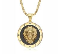 bicup Collier Pendentif Argent Bijoux Hommes Femmes Necklace Collier Pendentif Tête De Lion Mâle Pour Homme Animal Rond