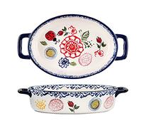 Bicuzat Plat de cuisson en céramique avec poignées pour lasagnes et lasagnes, motif coccinelle, style vintage, avec poignées pour four à table - 1 pièce - A-Ovale - Petit
