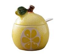 Bicuzat Sucrier en céramique en forme de fruits avec couvercle et cuillère - Citron