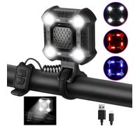 Bicycle Horn with Headlights Waterproof USB Charging Night Riding Strong Light 140dB 6 Volume Security Alarm Bike Bell