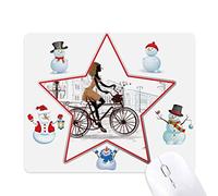 Bicycle Lady France Illustration Pattern Christmas Snowman Family Star Mouse Pad