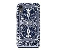 Bicycle Playing Cards Vintage Ornate Back Design Navy White Coque pour iPhone XR