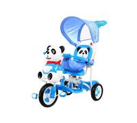 bICYCLETTE ENFANT À 3 ROUES PANDA BLEU + SONS + CAPOTE + GARDE-CORPS + REPOSE-PIEDS + POIGNÉE + PATINS + COMPARTIMENT DE RANGEMENT