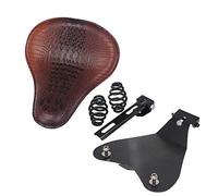 Bid4ze Siège de moto en cuir alligator marron avec support de montage à ressort hélicoïdal de 7,6 cm pour Harley Bobber Chopper Dyna Road King Softail Sportster XL 1200 883