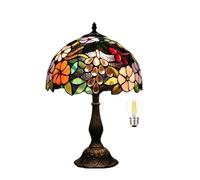 Bidesen lampe Tiffany de 30 cm, lampe de table avec décor de roses, avec prise EU et interrupteur, abat-jour en verre multicolore, adaptée pour table de chevet ou bureau