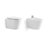 BIDET ET WC SUSPENDUS EN CÉRAMIQUE AU RAS DU MUR BLUES