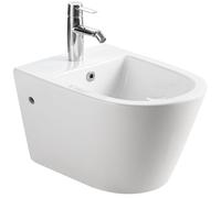 Bidet mural avec trou de robinet et trop-plein, salle de bain en céramique blanche bidet sans bordure, 525 x 365 x 300 mm, salle de bain en céramique blanche