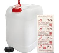 bidon à eau de 20 litres avec robinet et couvercle à visser (DIN 61) 10 pastilles de purification d'eau | Sans BPA | Convient pour les aliments | Portable | Intérieur et extérieur | Germany