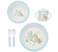 BIECO 04000268 dînette avec motif animal, de 5 pièces, la vaisselle pour les enfants en mélamine, vaisselle pour les tout-petits, bleu