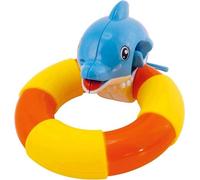 Bieco 19001508 Happy Delphin avec anneau, Jouet pour le bain avec dauphin tournant sur le cerceau, Jouet de bain pour s'entraîner à attraper et à tourner pour les enfants à partir de 18 ans, coloré