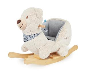 Bieco 74002111 Peluche ours à bascule avec armature en bois, ceinture de sécurité et dossier, balançoire en peluche, 9 m+, crème - Version Allemande