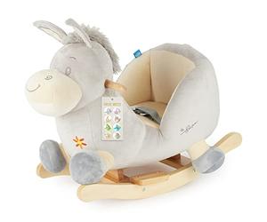 Bieco Animal à bascule en peluche - Âne Fips - 60 cm - Chaise à bascule pour enfant avec ceinture de sécurité - Balançoire pour bébé à partir de 9 mois - Cheval à bascule en bois