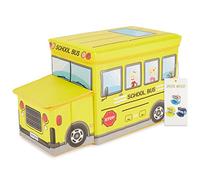 Bieco Boîte de Rangement Autobus Scolaire pour Enfants avec Siège Rembourré | Coffret à Jouets Unisexe avec Couvercle | Coffre Pliable Jaune | Boîte de Rangement Pliable de 46 L | Ref. 04000506