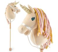 BIECO Cheval Bâton Enfant Licorne Aurora | Hobby Horse | Cheval à roulettes Bois | Jouet Bâton Licorne Peluche | Accessoires