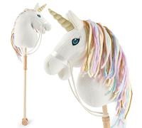 BIECO Cheval Bâton Enfant Licorne Rainbow | Hobby Horse | À roulettes | Bois | Peluche | Accessoire Bébé