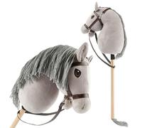 BIECO Cheval Bâton Gris - Taille M, avec Bride | Bâton & Queue Amovibles, pour Saut d'obstacles, Dressage & Jeux | Chevaux Bâtons