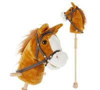 Bieco Cheval bâton Braunie 74000191 – Tête en peluche, roulettes – 100 cm