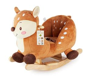 Bieco Chevreuil à bascule en peluche - 60 cm - Avec ceinture de sécurité - Pour bébé - À partir de 9 mois - Cheval à bascule en bois