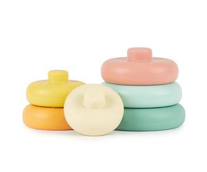 Bieco | Cubes Empilables Silicone Bébé "Tropical Vibes" - Bagues | Pyramide | Jouet Sensoriel 6 Mois | Jeux