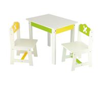 Bieco Enfants Assis Table de Printemps Enfants en Bois et Deux chaises pour Les Enfants, pour Les Jeunes Enfants âgés de 1, 80 KG Charge, Blanc, Vert, Jaune, Artnr 74199200