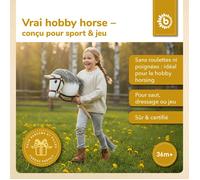 Bieco Hobby Horse cheval bâton Schimmel - taille S, avec bride | bâton et queue amovibles, pour saut d’obstacles, dressage et jeu |
