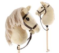 Bieco Hobby Horse Cheval de bataille M avec mors | Bâton et queue amovibles pour saut d'obstacles, dressage et jeu | Chevaux Hobby Horse Beige