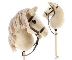 Bieco Hobby Horse Cheval de bataille M avec mors | Bâton et queue amovibles pour saut d'obstacles, dressage et jeu | Chevaux Hobby Horse Beige