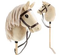 Bieco Hobby Horse Cheval de bataille S avec mors | Bâton et queue amovibles pour saut d'obstacles, dressage et jeu | Chevaux Hobby Horse Beige