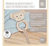 Bieco Hochet Bébé Singe Crocheté avec Anneau en Bois - Hochet Mignon pour Dentition