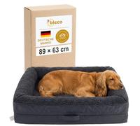 BIECO Lit Orthopédique pour Chien - Canapé Ergonomique avec Matelas 9 cm, Housse Lavable, Imperméable & Antidérapant, Anthracite - Sherpa, Taille M 89x63 cm pour Petits et Moyens Chiens