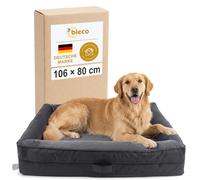 BIECO Lit orthopédique pour Chien - Canapé Ergonomique avec Matelas 9 cm, Housse Lavable, imperméable et antidérapant, Anthracite - Velours, Taille XL 106x80 cm pour Chiens Moyens à Grands