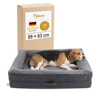 BIECO Lit orthopédique pour Chien Canapé Ergonomique avec Matelas 9 cm, Housse Lavable, imperméable et antidérapant, Anthracite - Velours, Taille M 89x63 cm pour Petits et Moyens Chiens