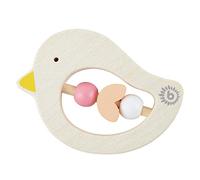 Bieco Oiseau anneau de dentition bébé en bois, 10 cm | A partir de 0 mois | Anneau de préhension en bois avec perles orange