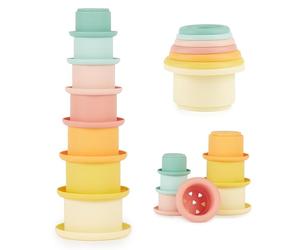 Bieco Tour à Empiler 'Tropical Vibes' en Silicone Sans BPA | Jeu d'Empilage pour Bébé | Cubes Empilables | Jeux de Forme