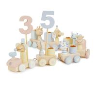 Bieco Train anniversaire en bois - Décoration de table Candy Look 0 à 99 ans avec 6 bougies - Bougies d'anniversaire pour fille - Couronne
