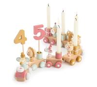 Bieco Train d'anniversaire Bois - Berry Look 0-99 Ans avec 6 Bougies - Décoration de Table Anniversaire Enfant Bougies Train Anniversaire Fillette Couronne d'anniversaire Bougies Train Déco