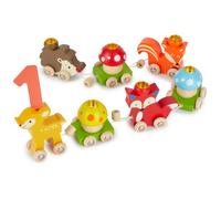 Bieco Train d'anniversaire en bois Animaux de la forêt avec chiffres 0-9 ans | 17 pièces, longueur env. 59 cm | Train en bois