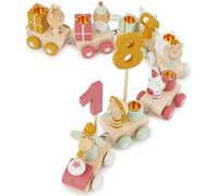 Bieco Train d'Anniversaire en Bois Scandi Look 0-99 Ans | 28 Pièces Chiffres Longueur env. 48 cm