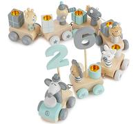 Bieco Train en Bois Scandi Look 0-99 Ans | Train à Chiffres 28 Pièces Longueur env. 48 cm | Bougies Anniversaire en Bois pour Enfants