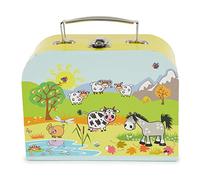 Bieco Valise Enfants Valise Animaux en Carton Solide, 25 cm, avec poignée en métal, pour Les Enfants à partir de 3 Ans Bagages Enfants, 25 cm, 2,5 litres, Jaune et Bleu Clair