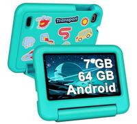 Biegedy Tablette 7 Pouces, Tablette Android avec 5G Wi-FI 6, 7Go RAM+64Go ROM(TF 1To), Tablette Tactile Octa-Core, Widevine L1, 3500mAh, Contrôle Parental Tablette Enfant avec EVA Cas, Vert