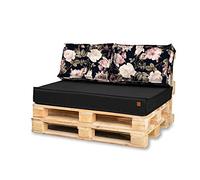 Bielik Coussin Palette 120x80 Set pour Canapé Palette, Impermeable Coussin pour Salon de Jardin Fabriqué en UE, Complet pour Meuble Palette de 3 Pièces:120x80cm + 2 x 60x40cm, Noir + Roses