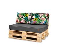 Bielik Coussin Palette 120x80 Set pour Canapé Palette, Impermeable Coussin pour Salon de Jardin Fabriqué en UE, Meuble 3 Pièces de Couleur: Gris foncé + Fleurs