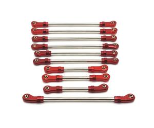 Bielle RC pour WLtoys 104006 104010 104020 104026 1/10 Amélioration Métal Biellette Direction Complète Voiture Télécommandée Pièces Accessoires Modification(Red)
