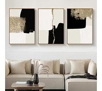 BIEMBI Neutral Wall Art Modern Abstract Beige Black Gold Minimalist Posters Canvas Paintings Print Picture Living Room Home Decor 40x60cmx3 Frameless