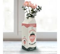 Bien Beau Vase en Carton de Lait - Céramique - Inspiration Vintage Kawai Style Fraise Décoration de Cuisine - Peint à la Main par -