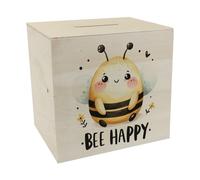 Biene Bee Happy Tirelire en bois - Jolie abeille épaisse dans un dessin animé - Moelleuse et amicale - Permet d'économiser de l'argent